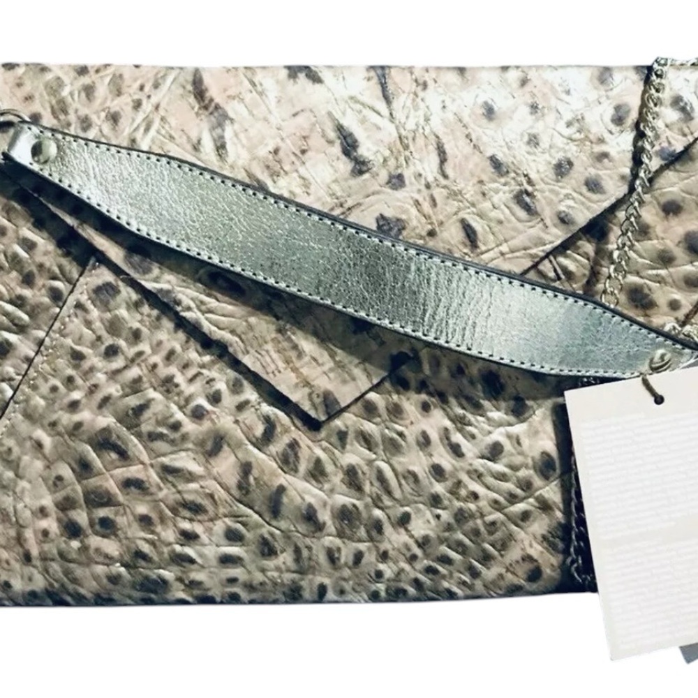 Cream Clutch with Exotic Texture and Flap Closure